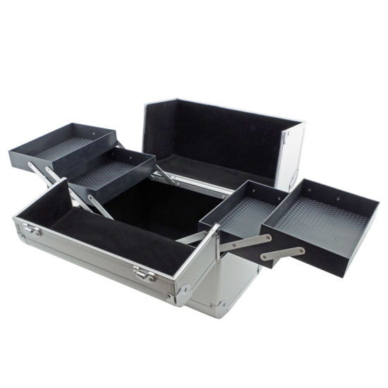 Silver Make-up, Cosmetic, Vanity Case with Fold out Trays (310 X 270 X 210mm)