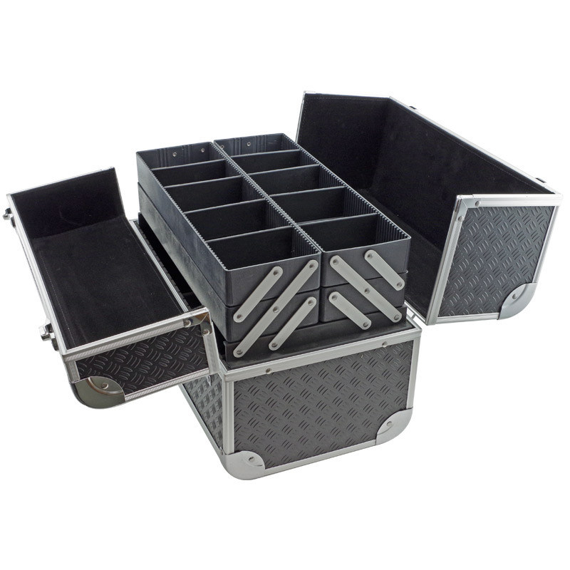 Black Toolbox, Fishing Tackle/ Bait Case with Fold out Trays 360 X 270 X 215mm