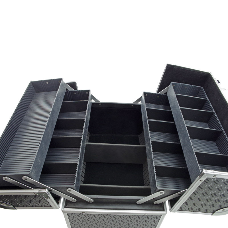 Black Toolbox, Fishing Tackle/ Bait Case with Fold out Trays 360 X 270 X 215mm