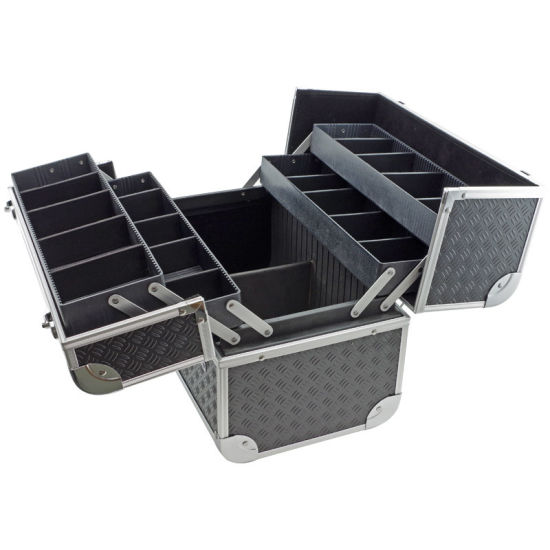 Black Toolbox, Fishing Tackle/ Bait Case with Fold out Trays 360 X 270 X 215mm
